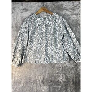 LOFT Petite Size LP Green White Paisley Corduroy Button Down Blouse Balloon
